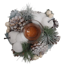 Венок-подсвечник бело-зеленый, 19см