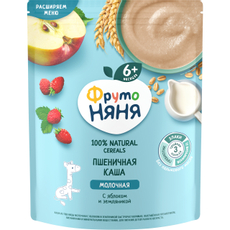 Каша молочная детская ФрутоНяня Пшеничная Яблоко и земляника с 6 месяцев, 200г