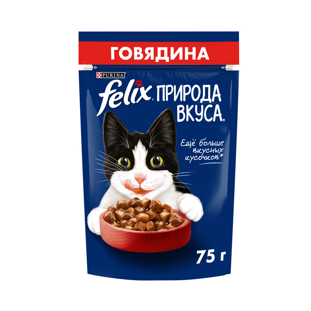 Корм влажный Felix Природа вкуса говядина, 75г