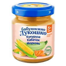 Пюре Бабушкино Лукошко кукуруза-кабачок-морковь, 100г