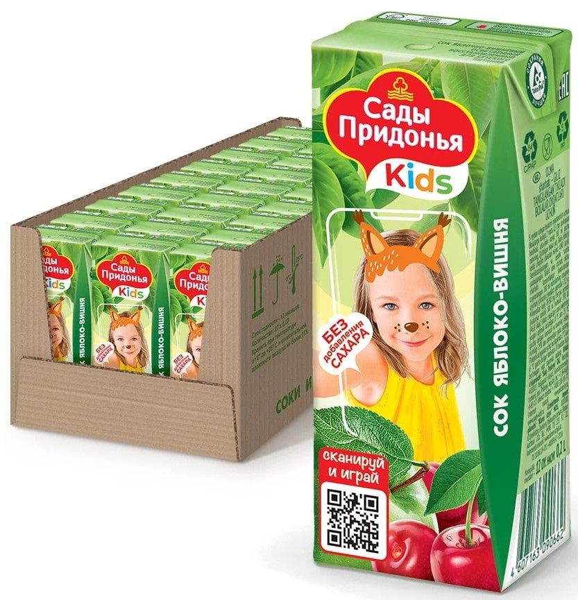 Сок детский Сады Придонья Яблоко и вишня с 5 месяцев, 200мл х 27 шт