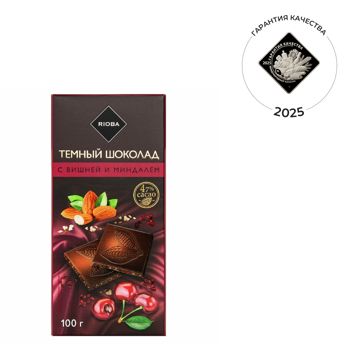 RIOBA Шоколад темный с вишней и миндалем, 100г