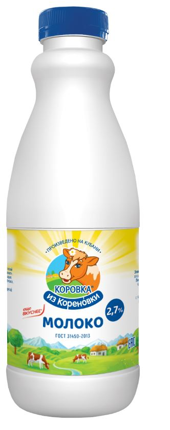 Молоко Коровка из Кореновки пастеризованное 2.7%, 900мл