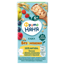 Каша безмолочная детская ФрутоНяня Овсяная Яблоко, земляника, малина и черника с 6 месяцев, 200мл