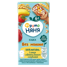 Каша безмолочная детская ФрутоНяня 5 злаков Яблоко, банан и клубника с 6 месяцев, 200мл