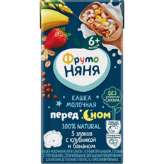 Каша молочная детская ФрутоНяня Перед сном 5 злаков Клубника и банан 2.1% с 6 месяцев, 200мл