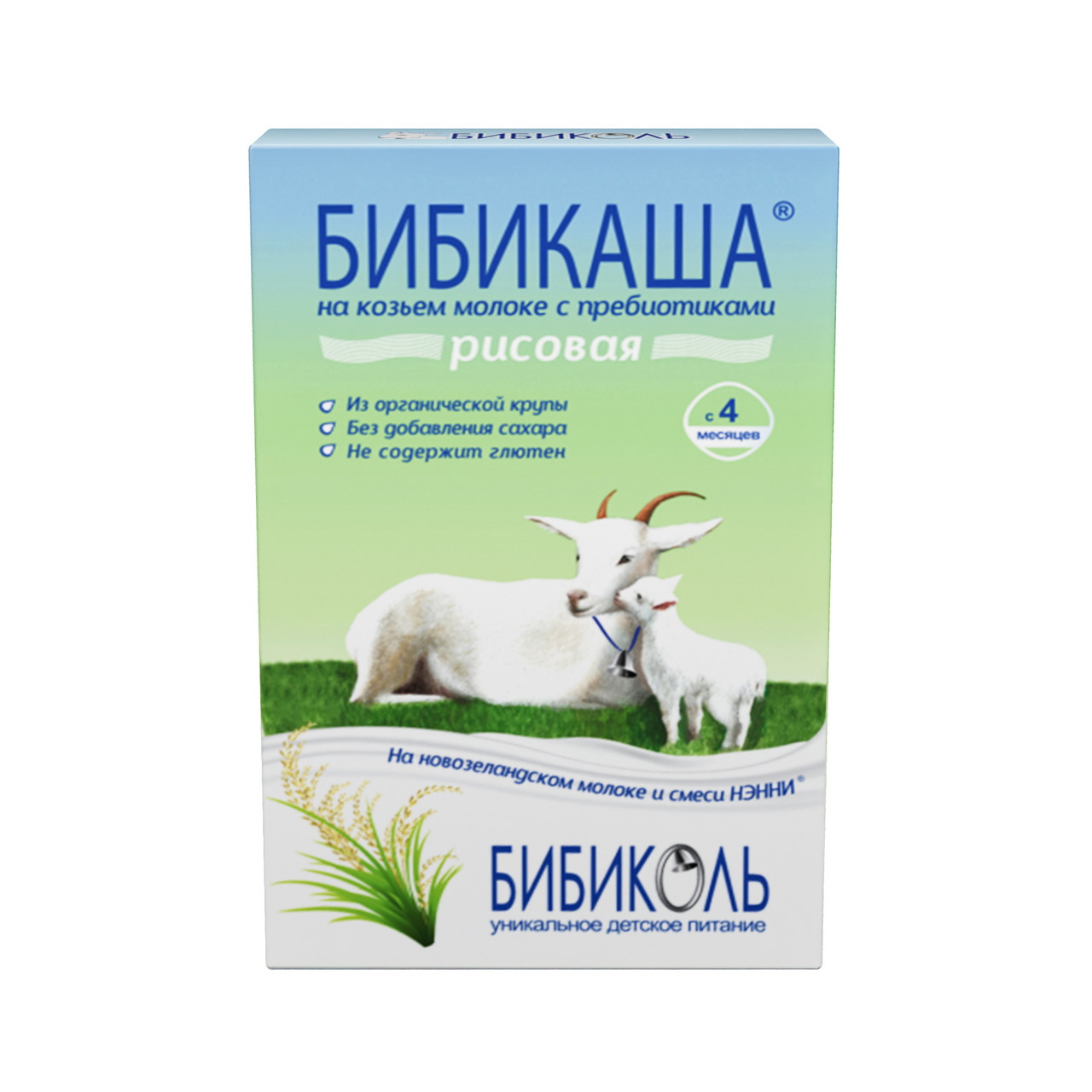 Изображение товара Детская рисовая молочная каша Бибикаша с 4 месяцев 200г, без сахара, на козьем молоке