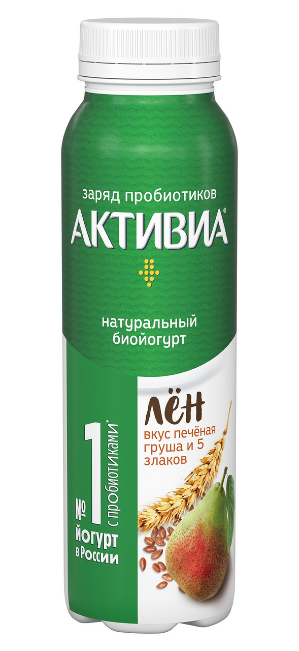 Йогурт Активиа питьевой печеная груша-злаки-семена льна 1.6%, 260г