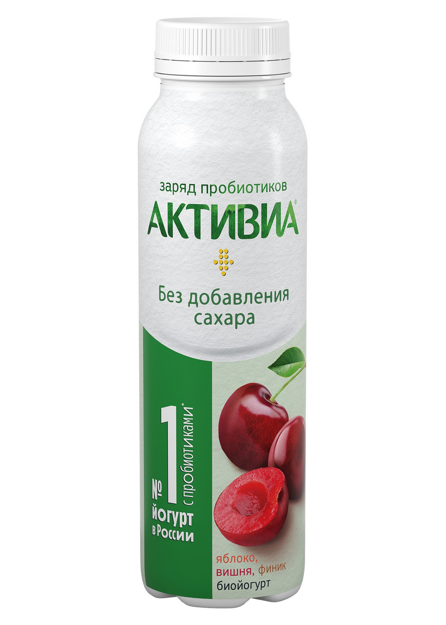 Йогурт Активиа питьевой яблоки-вишня-фининки без сахара 1.5%, 260г купить с  доставкой на дом, цены в интернет-магазине