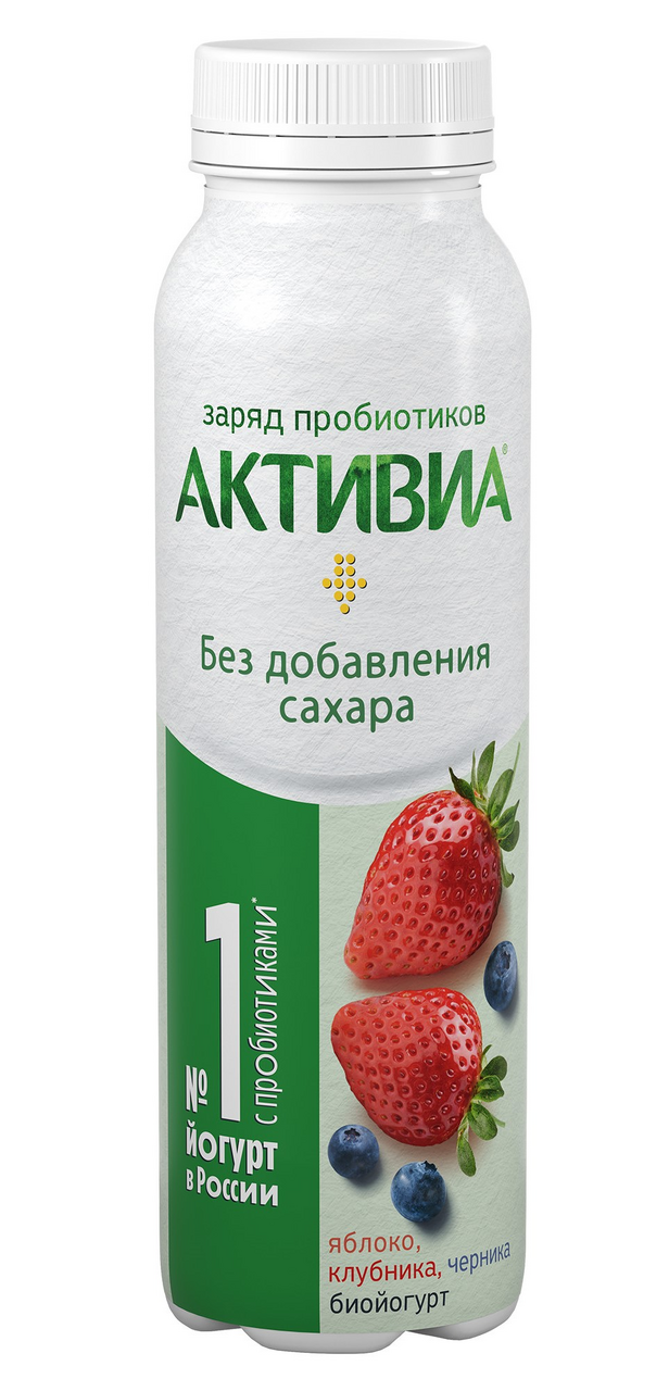 Йогурт Активиа питьевой яблоко-клубника-черника без сахара 1.5%, 260г  купить с доставкой на дом, цены в интернет-магазине