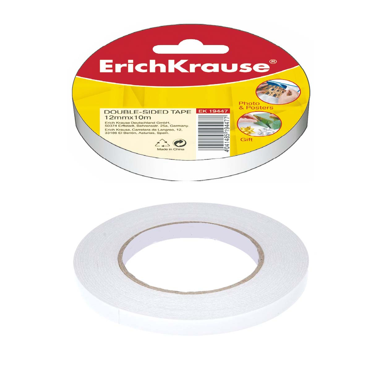 Лента Erich Krause клейкая двусторонняя, 12мм x 10м