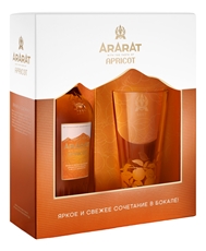 Напиток Арарат спиртной абрикос + стакан в подарочной упаковке, 0.5л