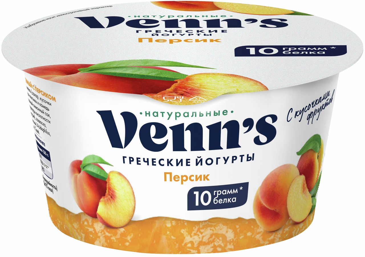 Йогурт Venns Греческий с персиком 0.1%, 130г