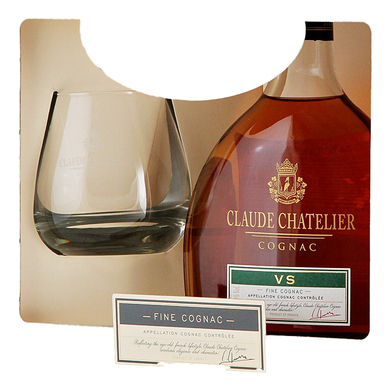 Коньяк Claude Chatelier VS с бокалом в подарочной упаковке, 0.5л