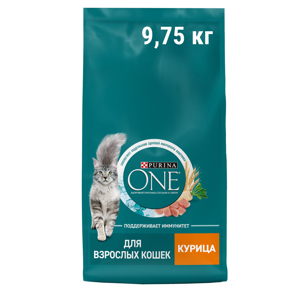 Корм сухой Purina One для взрослых кошек с курицей и цельными злаками,  9.75кг купить с доставкой на дом, цены в интернет-магазине