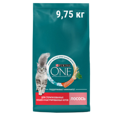 Корм сухой Purina One для стерилизованных кошек и кастрированных котов с лососем, 9.75кг