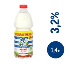 Молоко Простоквашино пастеризованное 3.2%, 1.4л