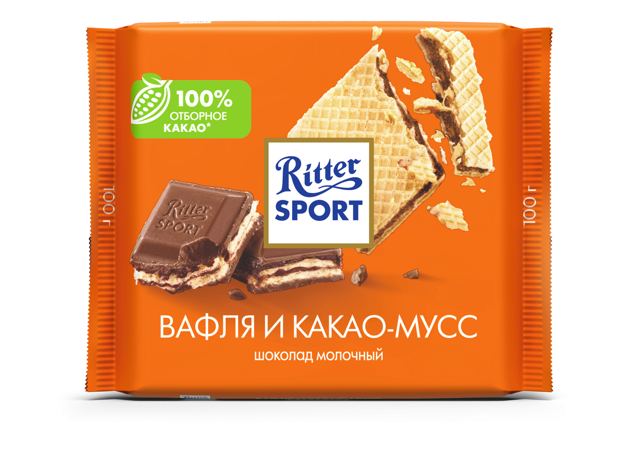 Шоколад Ritter Sport вафля-какао-мусс, 100г купить с доставкой на дом, цены  в интернет-магазине