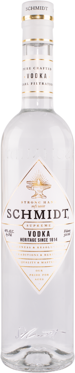 Изображение товара Водка Schmidt Supreme, 0.5л — премиальный зерновой напиток с жемчужной фильтрацией