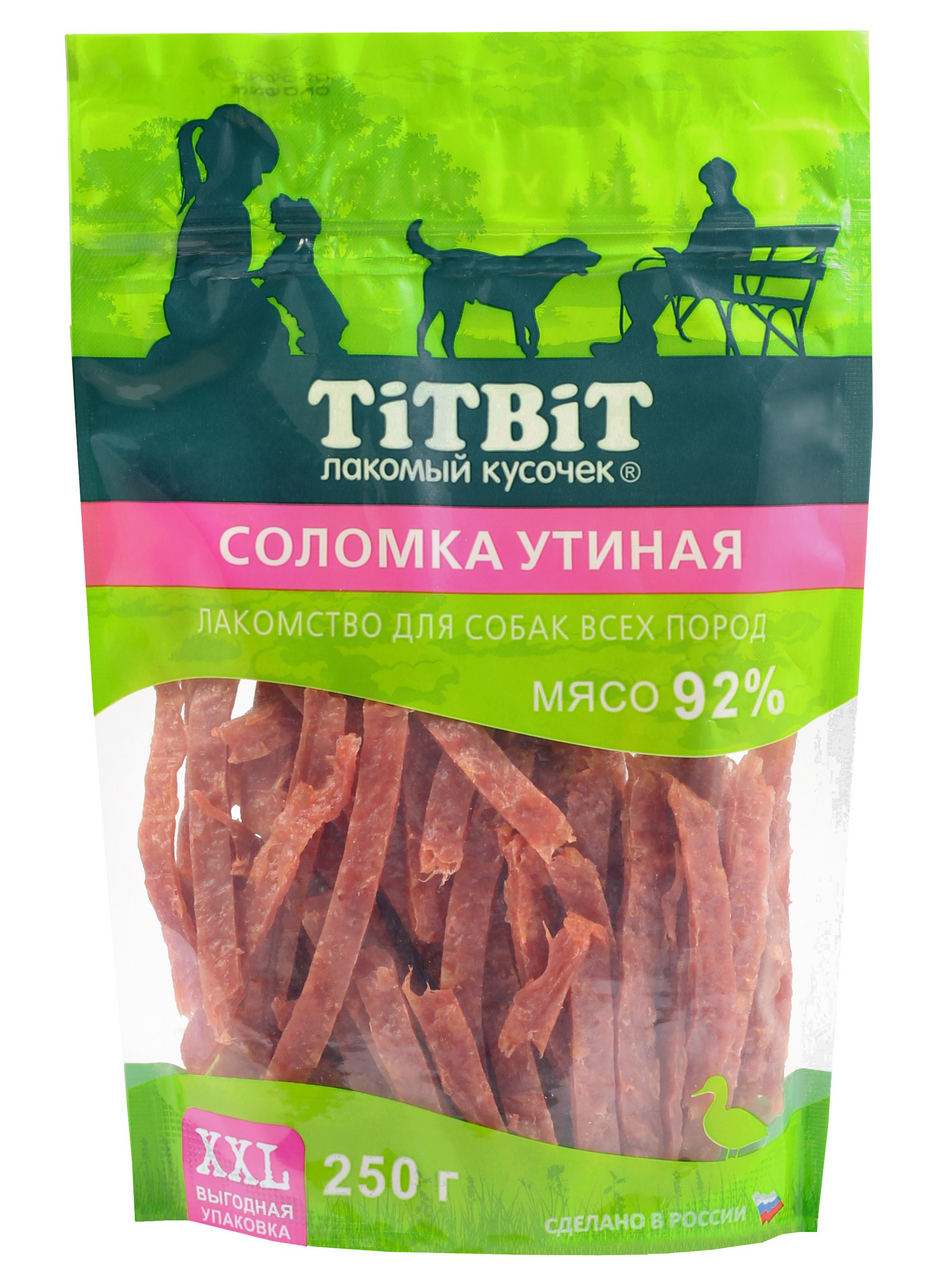 Изображение товара Соломка утиная Titbit XXL, 250 г — вкусное жевательное лакомство для собак всех пород