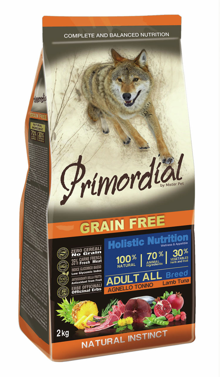 Корм сухой Primordial для собак беззерновой тунец-ягненок, 2кг