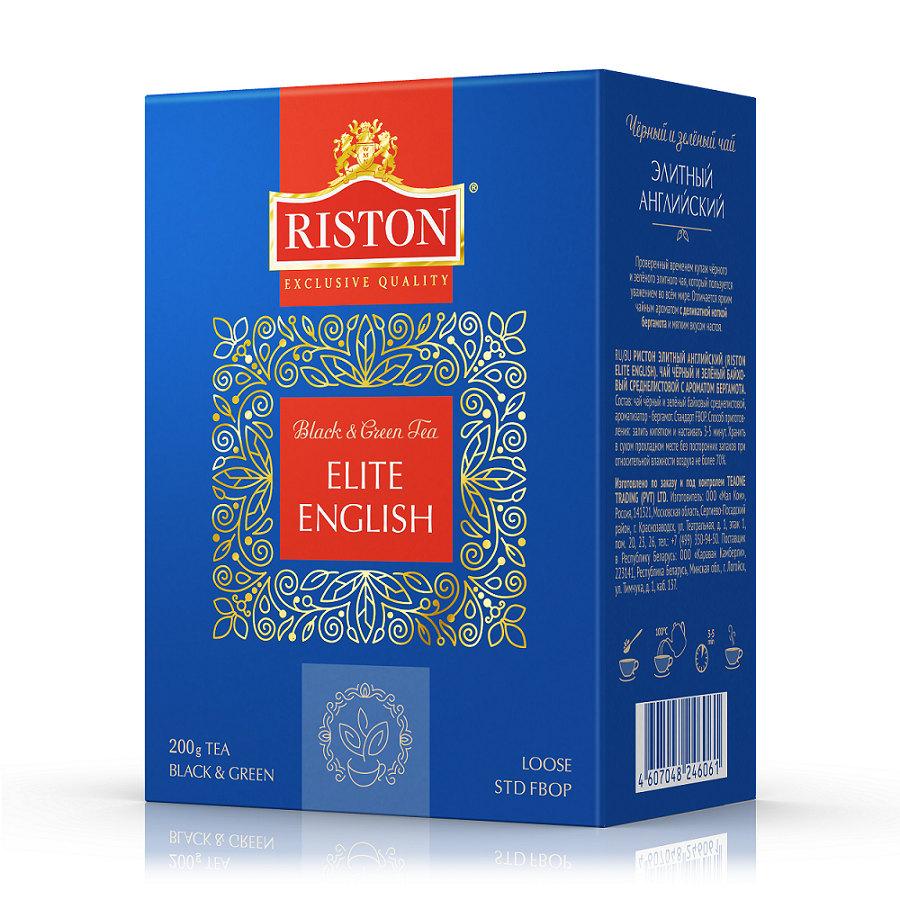 Чай Riston Elite English черный с зеленым листовой, 200г купить с доставкой  на дом, цены в интернет-магазине