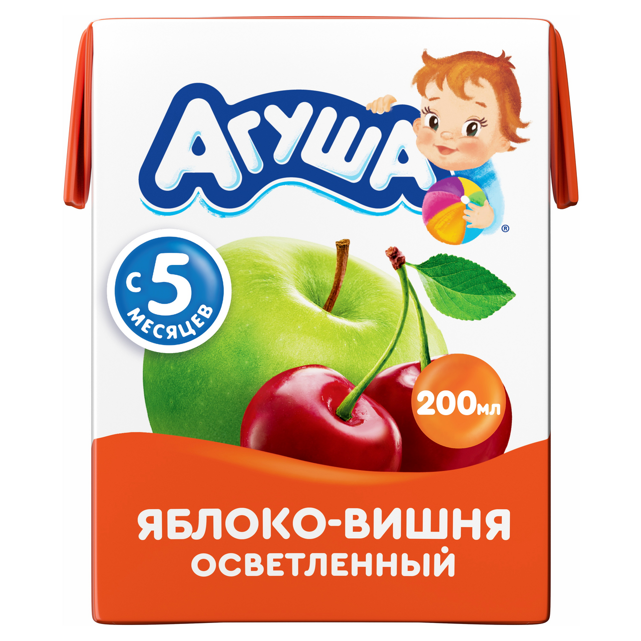 Сок Агуша детский яблоко-вишня осветленный, 200мл купить с доставкой на  дом, цены в интернет-магазине