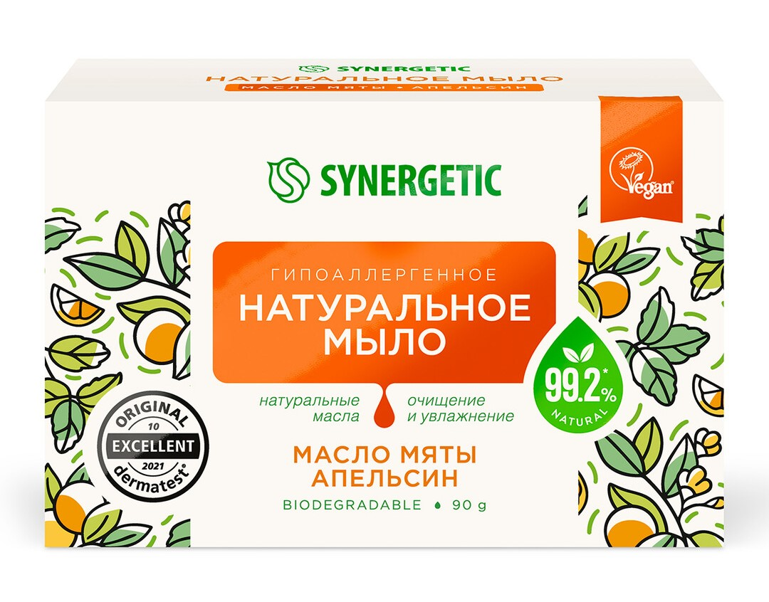 Изображение товара Мыло туалетное Synergetic Масло мяты и апельсин, 90г