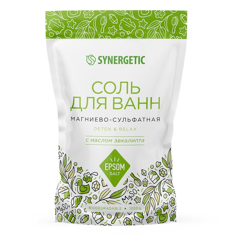 Соль Synergetic для ванн магниево-сульфатная эвкалипт, 1кг купить с  доставкой на дом, цены в интернет-магазине