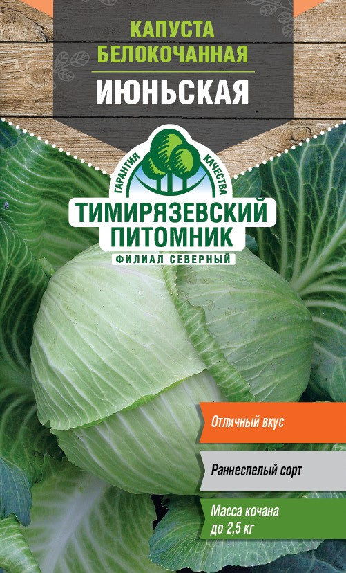 Семена Тимирязевский питомник Капуста белокочанная Июньская , 2г