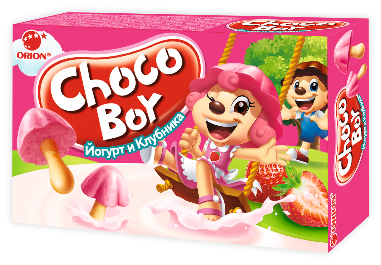 Печенье Orion Choco Boy Грибочки со вкусом йогурта и клубники, 40г