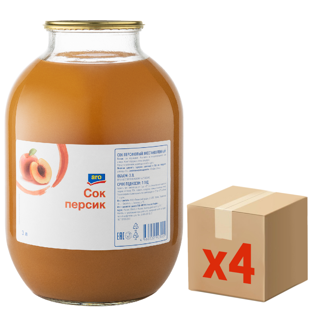 aro Сок персиковый, 3л x 4 шт
