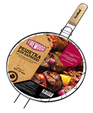 Решетка для барбекю Firewood 2024 круглая стальная с деревянной ручкой, 31 х 31 х 1см