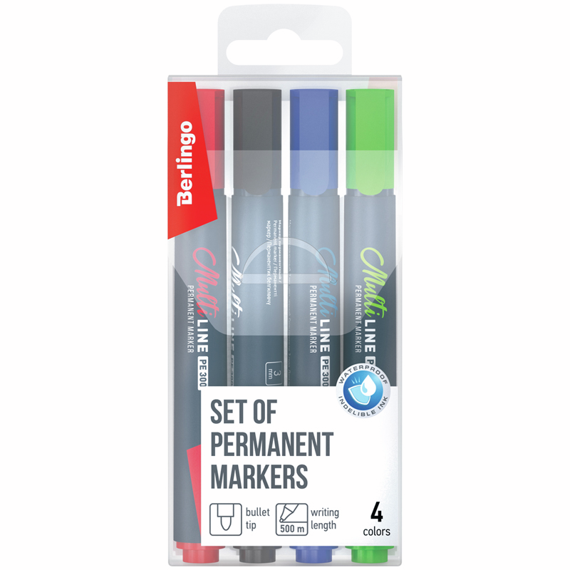 Набор маркеров Berlingo Multiline перманентных PE300 4 цвета, 3мм