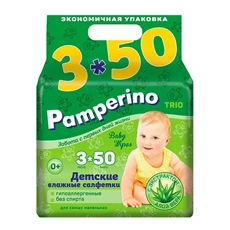 Салфетки влажные Pamperino Viscoze детские алоэ N50, 3шт