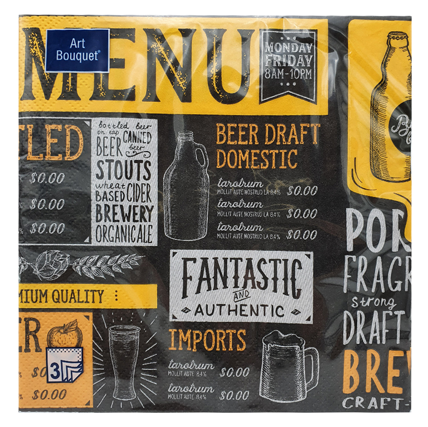 Салфетки бумажные Меню 3 слоя 33 x 33см, 20шт