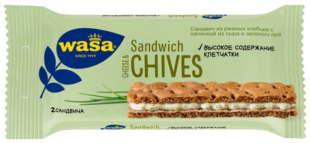 Сандвич из ржаных хлебцев Wasa с начинкой из сыра и зеленого лука, 37г