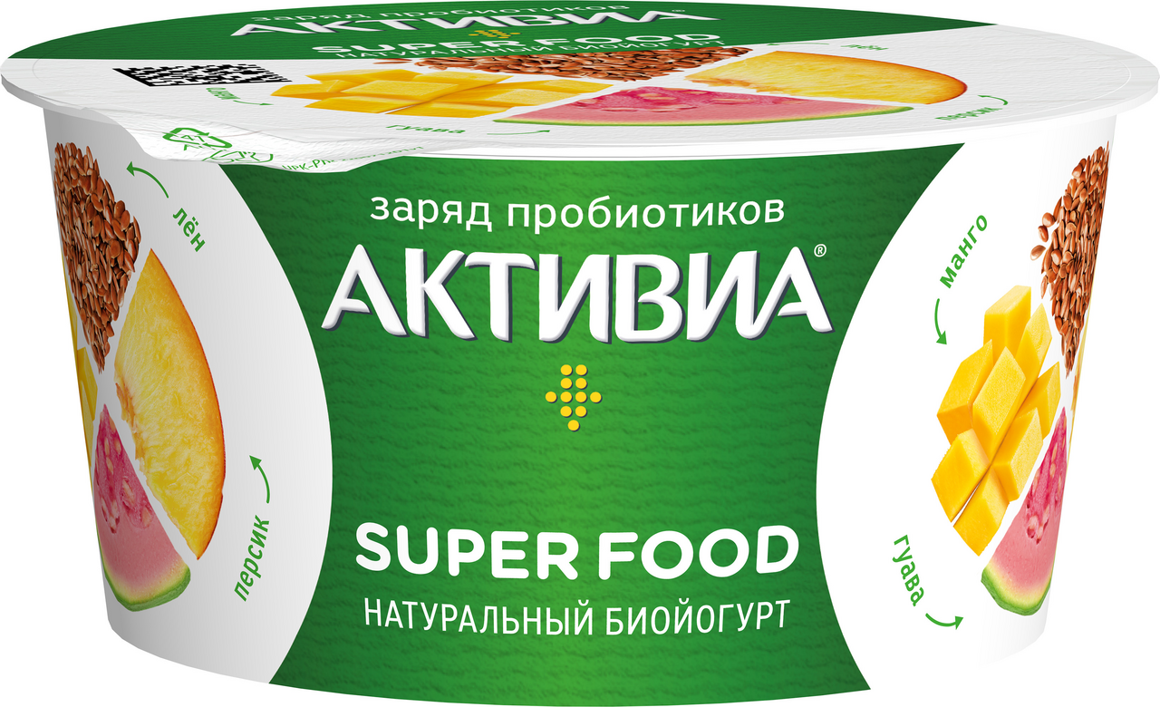 Йогурт Активиа персик-манго-гуава-лен 2.2%, 140г