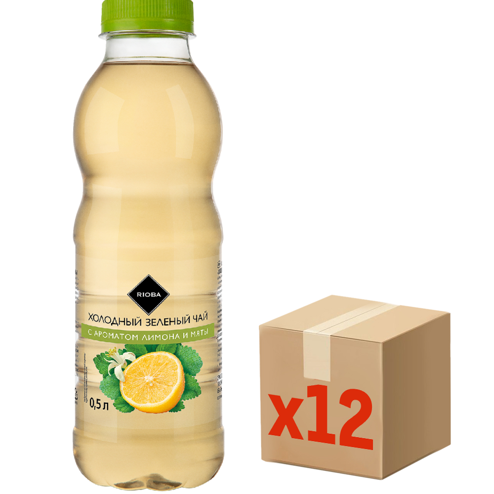 RIOBA Холодный чай зеленый со вкусом лимона и мяты, 500мл x 12 шт