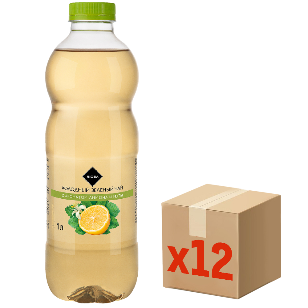 RIOBA Холодный чай зеленый со вкусом лимона и мяты, 1л x 12 шт