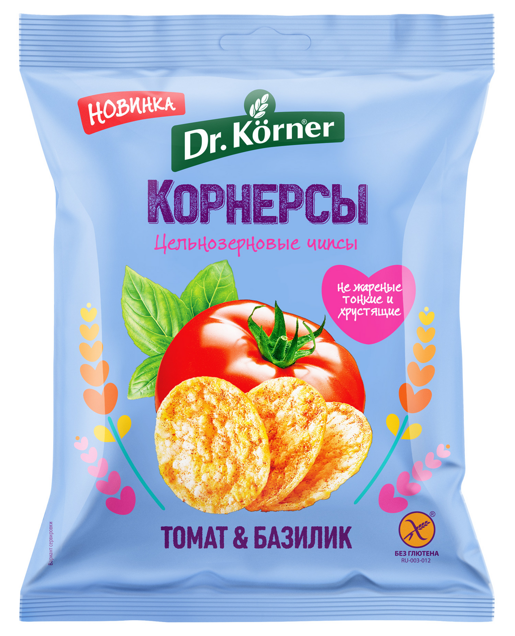 Чипсы Dr. Korner цельнозерновые кукурузно-рисовые с томатом и базиликом,  50г купить с доставкой на дом и дачу, цены в интернет-магазине