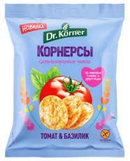 Чипсы Dr. Korner цельнозерновые кукурузно-рисовые с томатом и базиликом, 50г