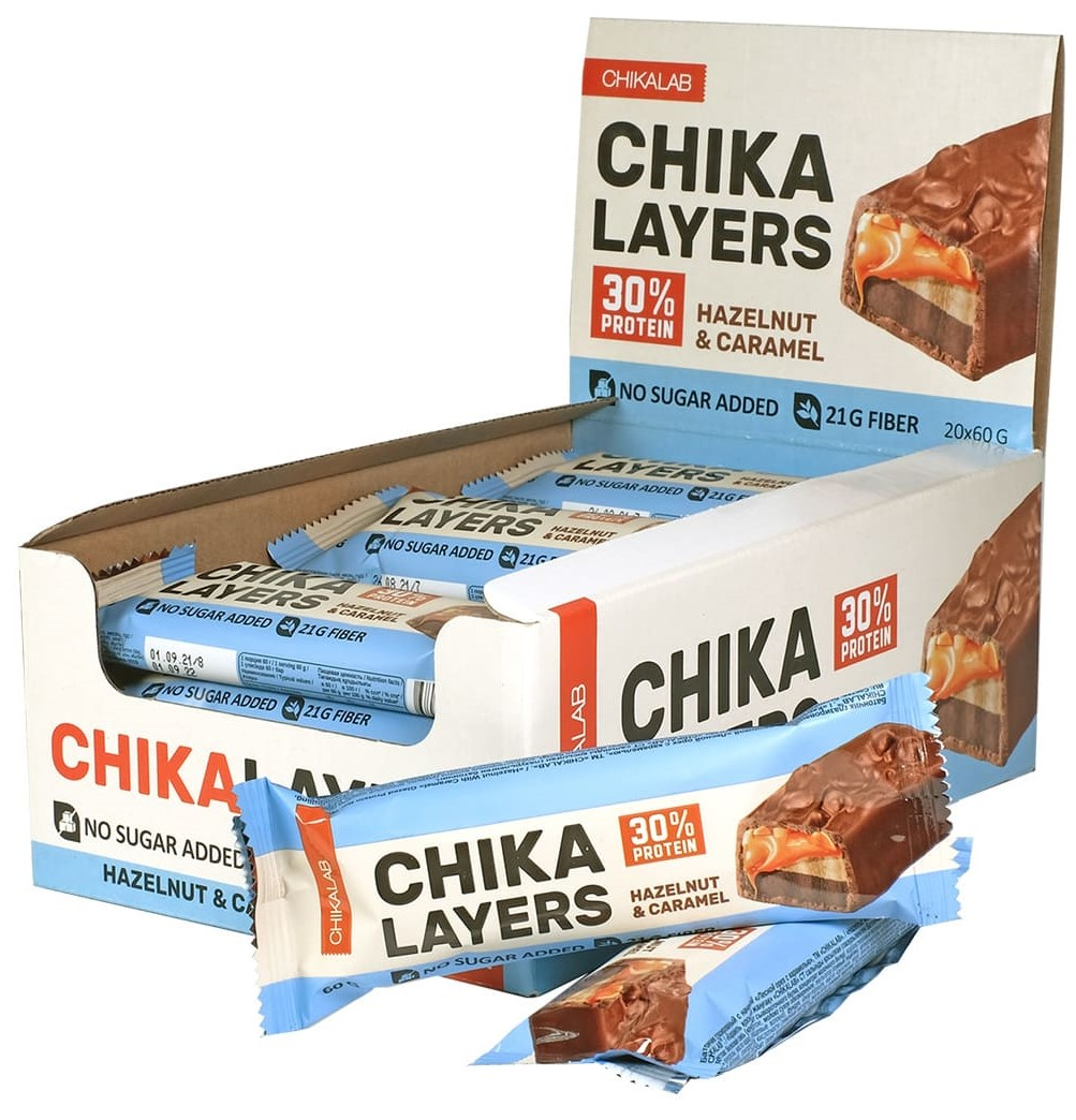Изображение товара Протеиновый батончик Chikalab Chika Layers Лесной орех с карамелью 60г х 20 шт