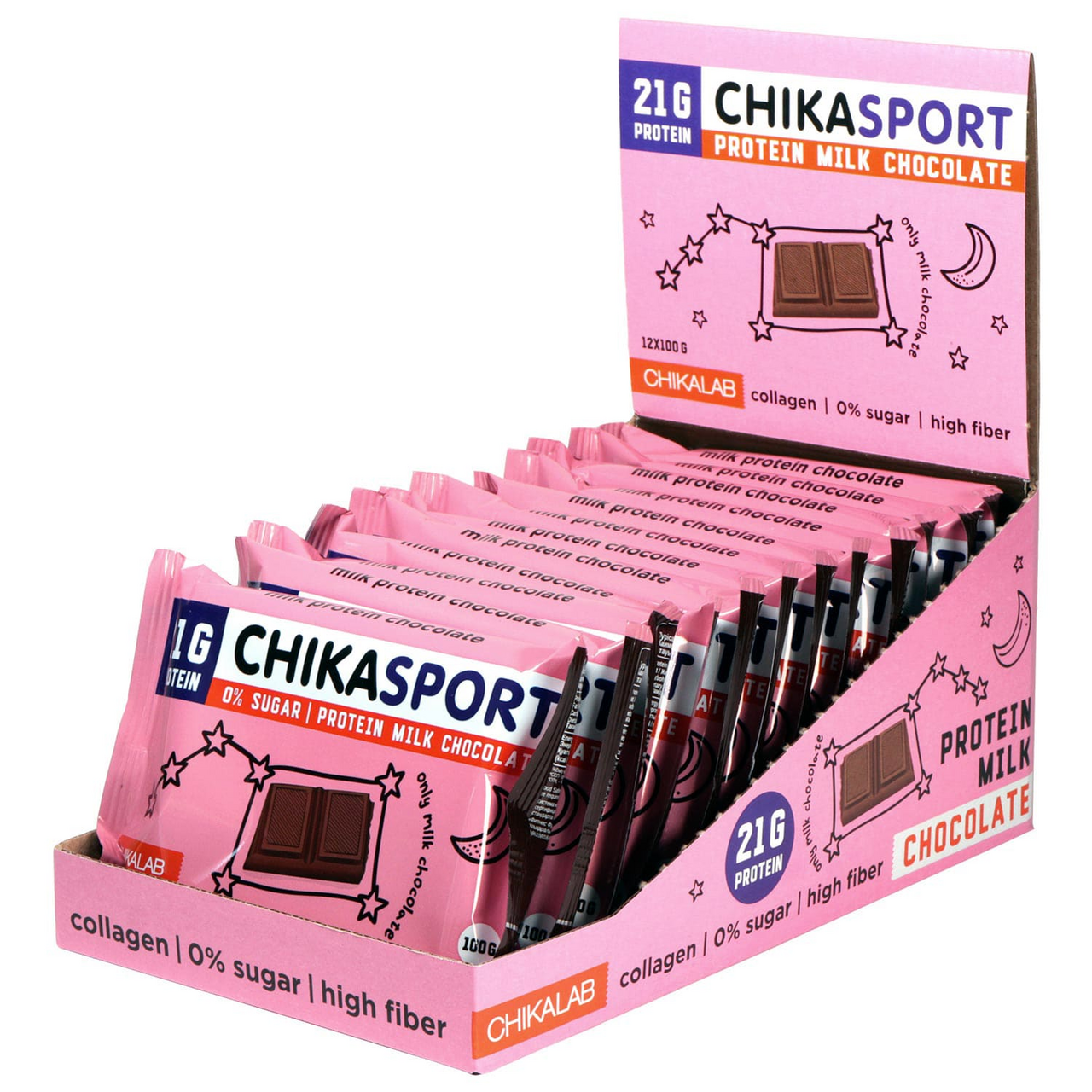 Изображение товара Шоколад протеиновый Chikalab Chika Sport молочный без сахара, 100г х 12 шт