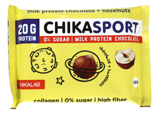 Шоколад протеиновый Chikalab Chikasport молочный с фундуком без сахара, 100г