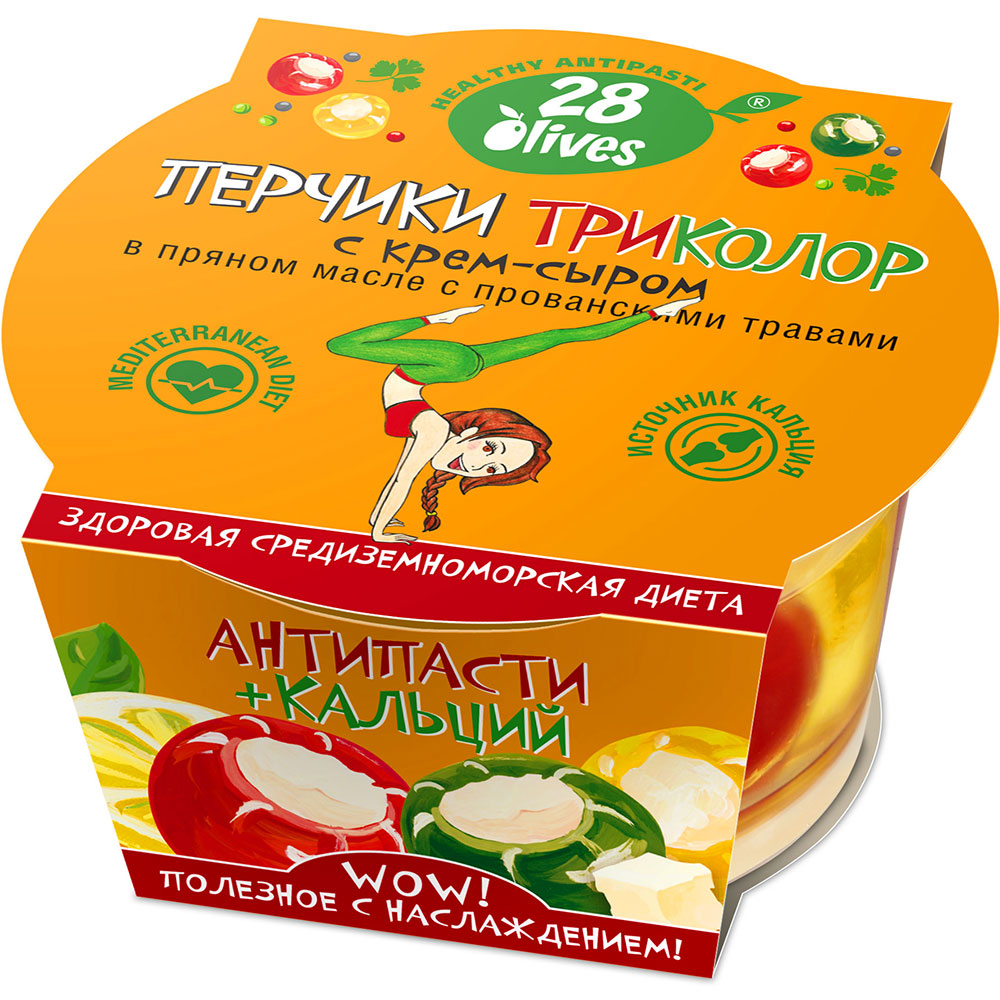 Перчики 28olives триколор с крем-сыром в масле, 130г