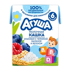 Каша Агуша молочно-рисовая черника-малина-яблоко 2.7%, 200мл
