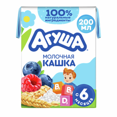 Каша молочная детская Агуша Злаковая Черника, малина и яблоко 2.7% с 6 месяцев, 200мл