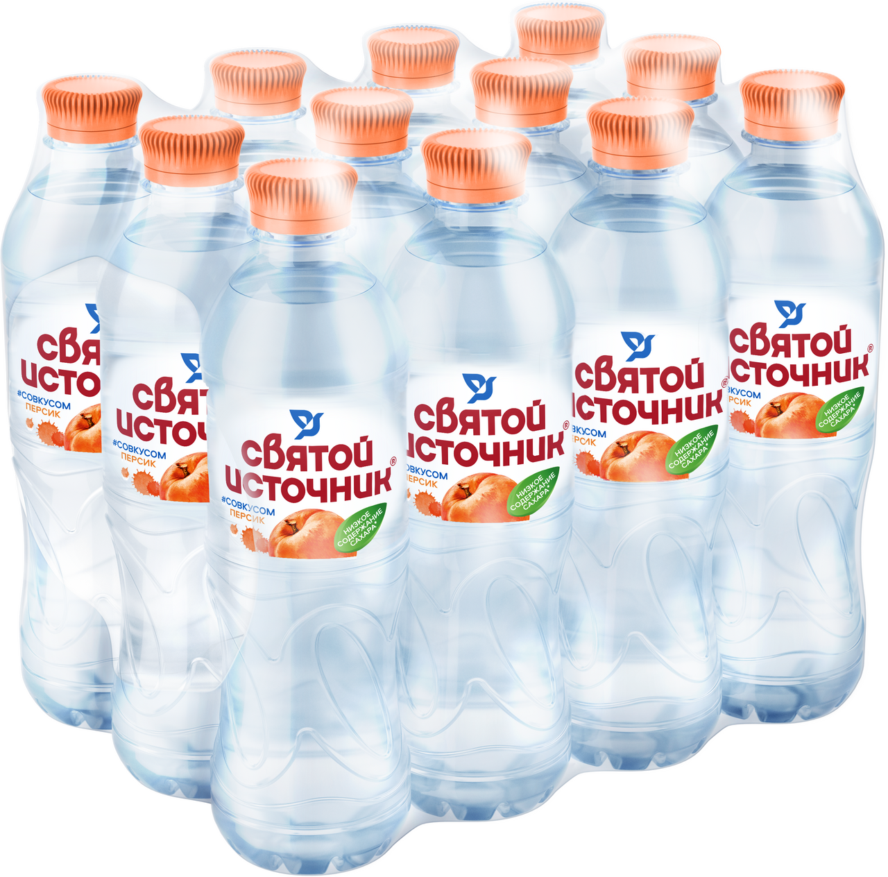 Вода Святой Источник со вкусом персика питьевая негазированная, 500мл x 12 шт