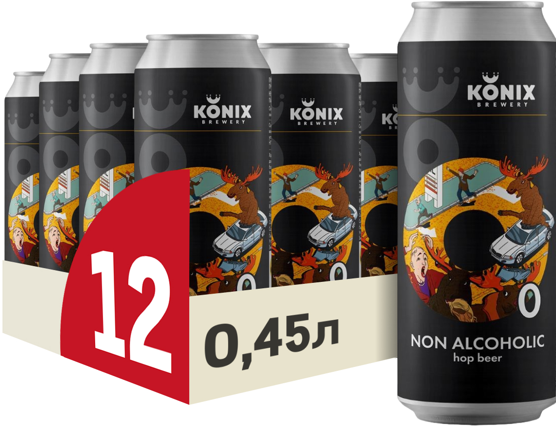 Изображение товара Безалкогольное пиво Konix Brewery Лось 0.45л 12 шт нефильтрованное светлое лампер